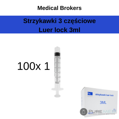 Strzykawki luer lock 3ml 100 sztuk